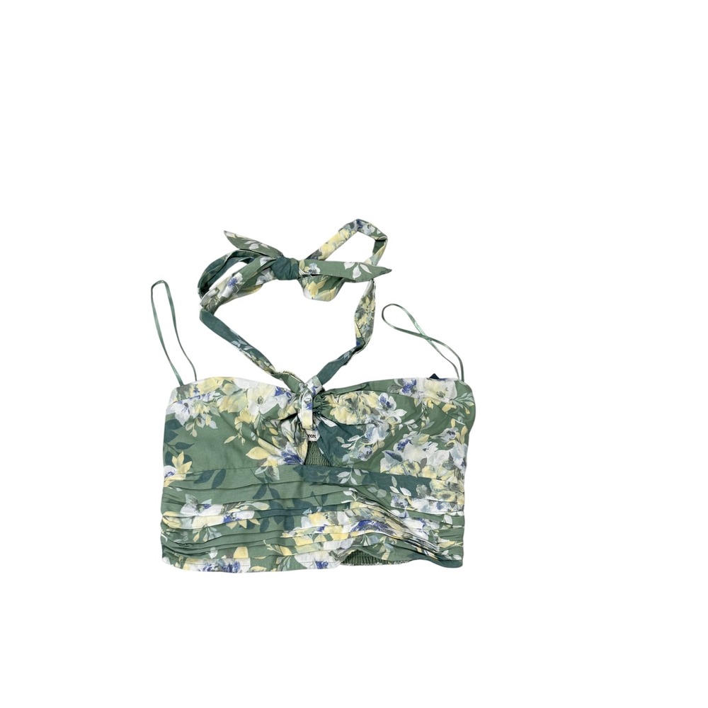 Abercrombie & Fitch Green Floral Halter Crop Top Smocked Pleated XS New
